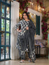Women Plus Size Cream And Blue Pure Cotton Kurta Set With Dupatta